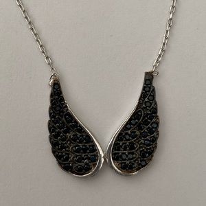 925 Silver angelwing necklace black cz stones
